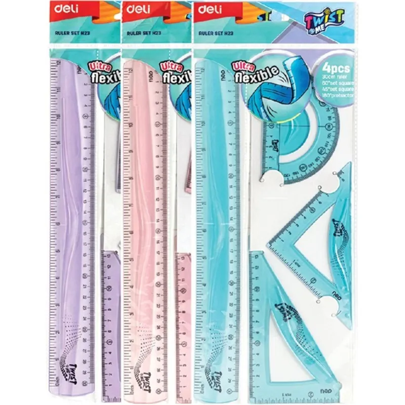 Deli Twist Me 30 cm-es 4 db-os vegyes színű hajlékony vonalzókészlet Deli Twist Me 30 cm-es 4 db-os vegyes színű hajlékony vonalzókészlet
