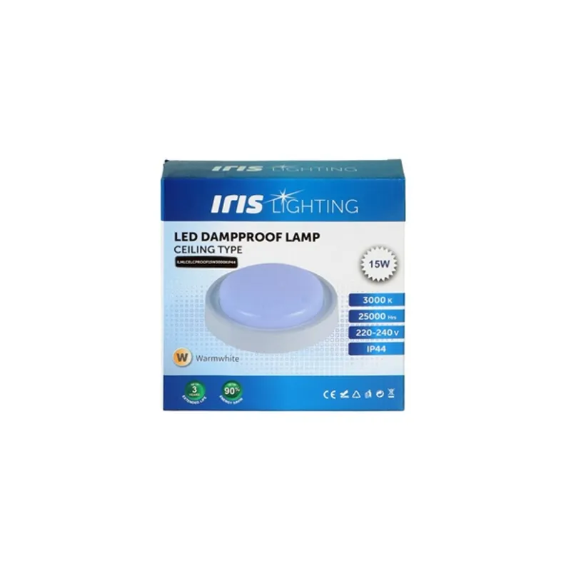 Iris Lighting 15W/3000K/1400lm IP44 LED mennyezeti lámpa fehér (ILMLCELCPROOF15W3000KIP44) Iris Lighting 15W/3000K/1400lm IP44 LED mennyezeti lámpa fehér (ILMLCELCPROOF15W3000KIP44)