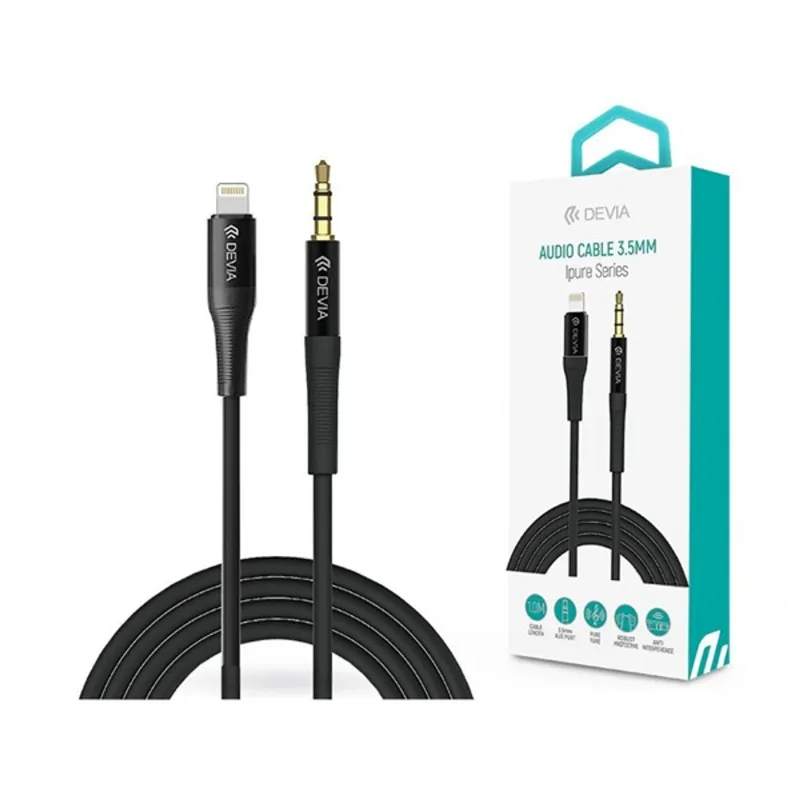 DEVIA 3,5 MM JACK - LIGHTNING AUDIO KÁBEL 1 M-ES VEZETÉKKEL - SERIES IPUREAUX AUDIO CABLE - BLACK DEVIA 3,5 MM JACK - LIGHTNING AUDIO KÁBEL 1 M-ES VEZETÉKKEL - SERIES IPUREAUX AUDIO CABLE - BLACK