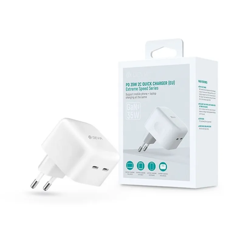 Devia ST366086 GaN 35W 2xType-C hálózati töltő adapter Devia ST366086 GaN 35W 2xType-C hálózati töltő adapter
