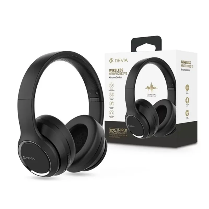 Devia ST379512 Kintone V2 mikrofonos Bluetooth fejhallgató fekete Devia ST379512 Kintone V2 mikrofonos Bluetooth fejhallgató fekete