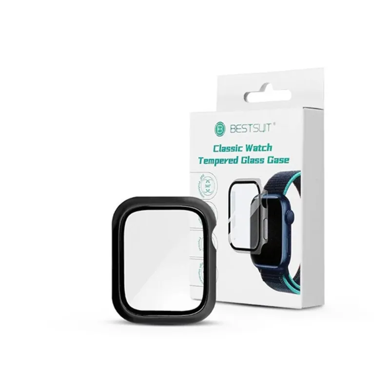 Haffner PT-6556 Apple Watch 7/Series 8 (41mm) fekete védőtok beépített edzett üveggel Haffner PT-6556 Apple Watch 7/Series 8 (41mm) fekete védőtok beépített edzett üveggel