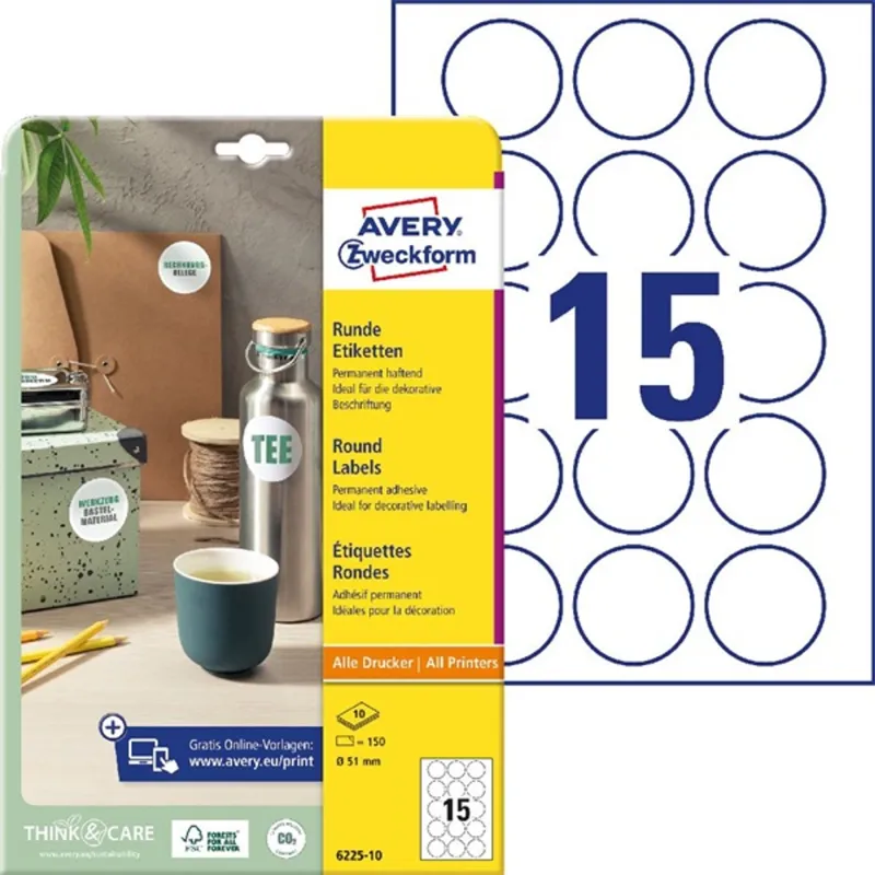 Avery 6225-10 51mm 10 ív univerzális fehér köretikett Avery 6225-10 51mm 10 ív univerzális fehér köretikett