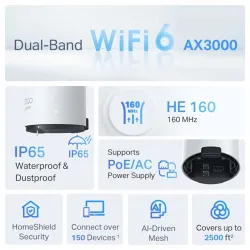 TP-LINK AX3000 Outdoor/Indoor Mesh Wi-Fi 6 Unit 574Mbps at 2.4GHz + 2402Mbps at 5GHz Internal Antennas 2x Gigabit Ports