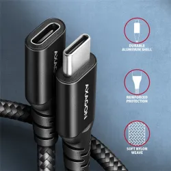 Axagon SPEED+ USB-C apa - USB-C anya hosszabbító kábel 1,5m fekete (BUCM32-CF15AB)