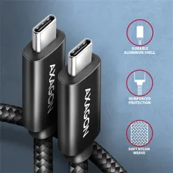 Axagon CHARGE USB-C - USB-C adat- és töltőkábel 1,5m fekete (BUCM2-CM15AB)