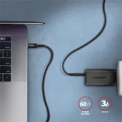 Axagon CHARGE USB-C - USB-C adat- és töltőkábel 2m fekete (BUCM2-CM20AB)
