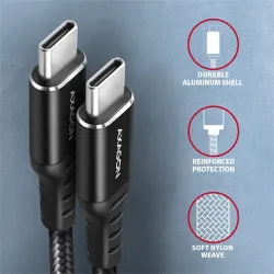 Axagon CHARGE USB-C - USB-C adat- és töltőkábel 2m fekete (BUCM2-CM20AB)