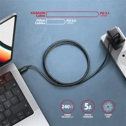 Axagon CHARGE USB-C - USB-C adat- és töltőkábel 2,5m fekete (BUCM2-CM25AB)