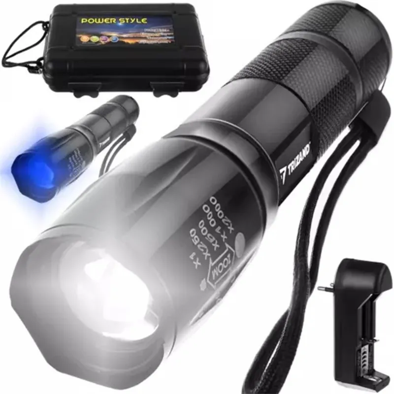 Trizand 2in1 LED/UV zseblámpa, töltővel, akkuval táskában Trizand 2in1 LED/UV zseblámpa, töltővel, akkuval táskában