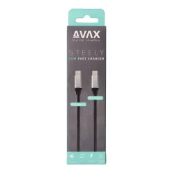 AVAX CB302G STEELY 1,5m 60W Type-C gyorstöltő sodorszálas acélszürke adat- és töltőkábel