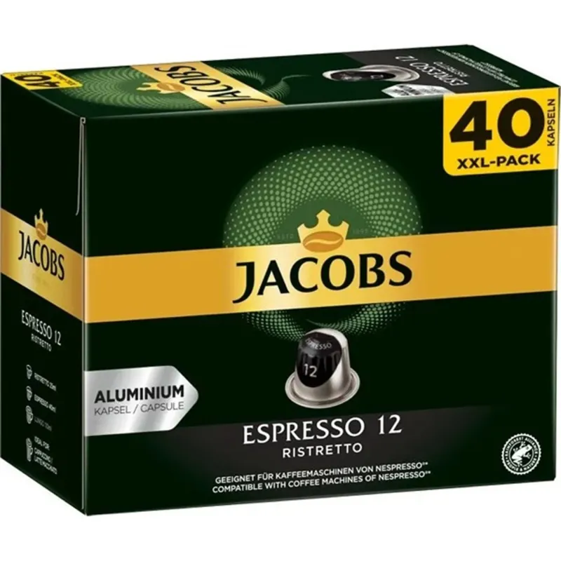 Douwe Egberts Jacobs Ristretto 12 Nespresso kompatibilis 40db kávékapszula Douwe Egberts Jacobs Ristretto 12 Nespresso kompatibilis 40db kávékapszula