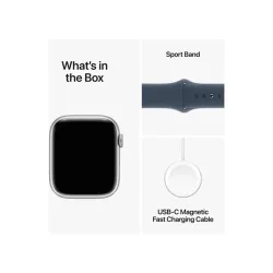 Apple Watch S9 GPS 45mm Silver Alu Case w Storm Blue Sport Band - S/M
