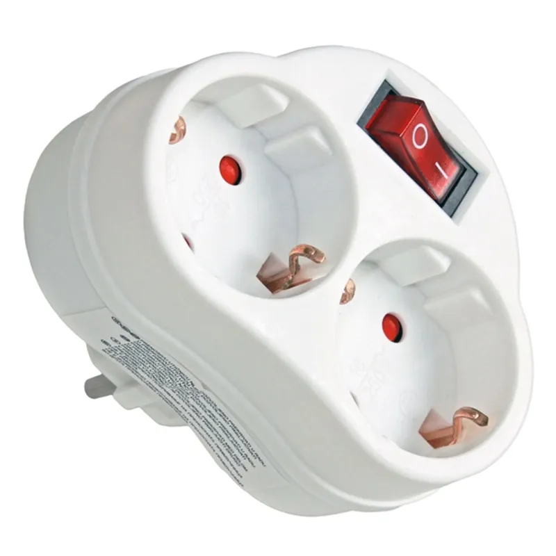 Anco 321332 fehér adapter 2 földelt dugalj kapcsolóval Anco 321332 fehér adapter 2 földelt dugalj kapcsolóval