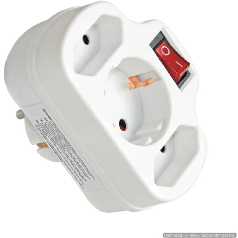 Commel 240-303 fehér adapter 2Euro + 1 földelt dugalj kapcsolóval Commel 240-303 fehér adapter 2Euro + 1 földelt dugalj kapcsolóval