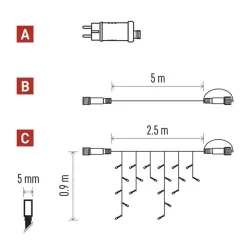 Emos D1CW02 CNT 2,5m 100LED IP44 12W időzítős meleg fehér jégcsapok kezdő készlet