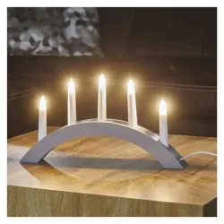 Emos DCAZ02 20x38 cm beltéri meleg fehér fa szürke ívelt gyertyatartó 5 db E10 izzóval