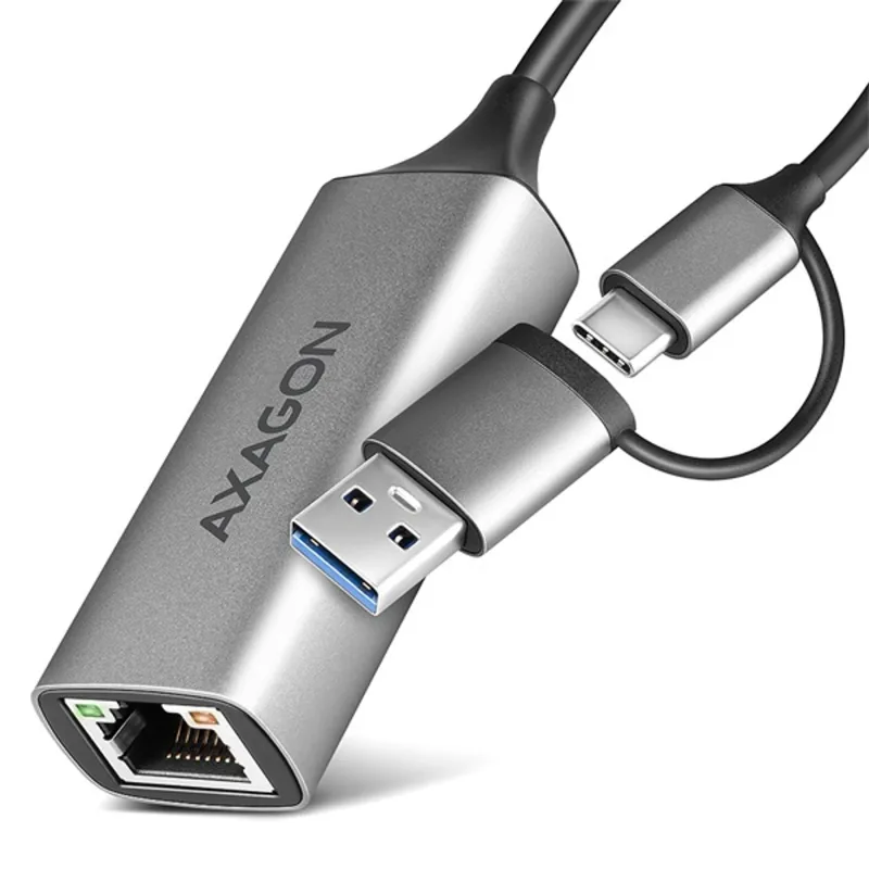 AXAGON ADE-TXCA USB-C + USB-A Gigabit Ethernet Adapter Grey AXAGON ADE-TXCA USB-C + USB-A Gigabit Ethernet Adapter Grey