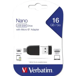 Verbatim 16GB NANO USB Drive with Micro USB (OTG) Adapter Black