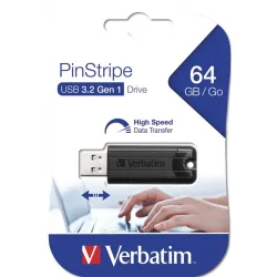 VERBATIM Pendrive, 64GB, USB 3.0, "Pinstripe", fekete