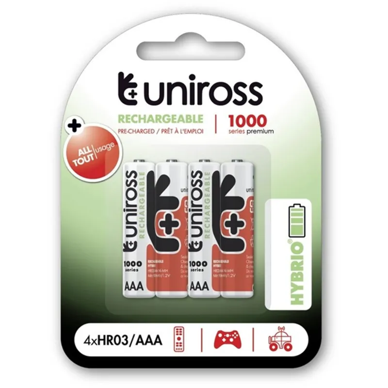 Uniross 1,2V 1000mAh Ni-MH HYBRIO 4db/csomag AAA akkumulátor Uniross 1,2V 1000mAh Ni-MH HYBRIO 4db/csomag AAA akkumulátor