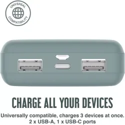 Juice ECO 3 Charge 2x USB-A - USB-C - Micro USB Power Bank 10000mAh sötét zöld (JU194761)