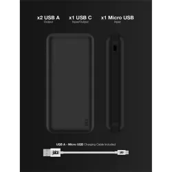 Juice ECO 5 2x USB-A - USB-C - Micro USB Power Bank 15000mAh fekete (JU194792)