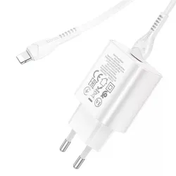 HOCO HC600682 25W PD + QC Type-C fehér hálózati töltő adapter + 1m Type-C to Lightning kábel