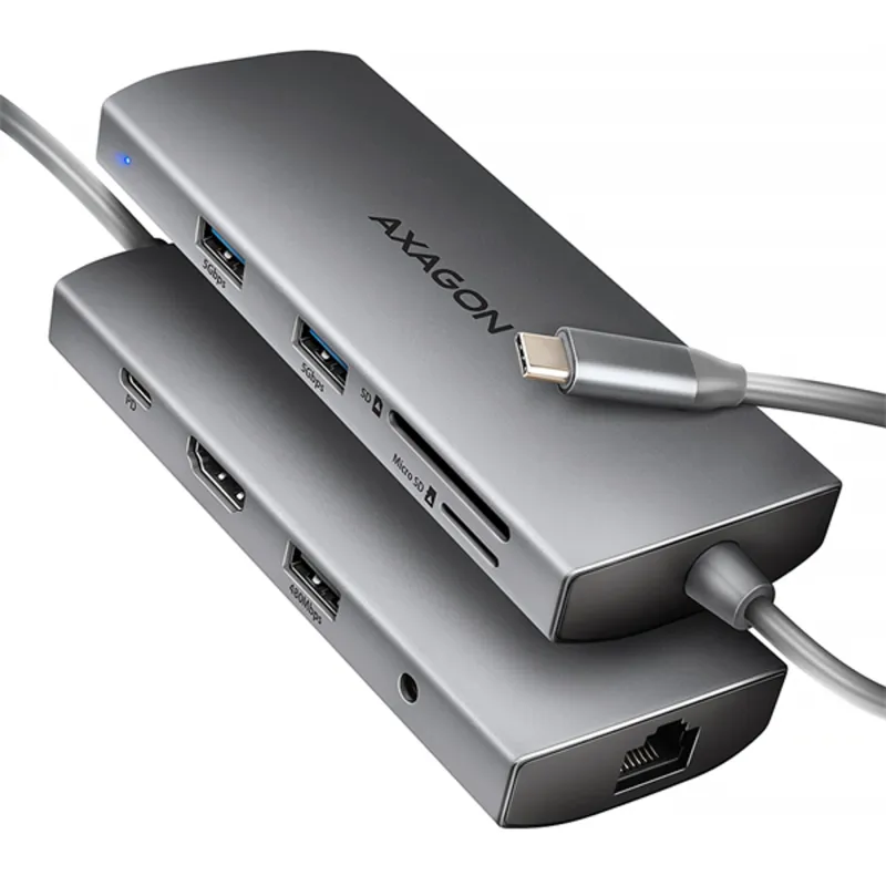 AXAGON HMC-8HLSA USB-C 5Gbps 9in1 hub Grey AXAGON HMC-8HLSA USB-C 5Gbps 9in1 hub Grey