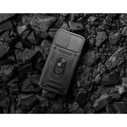 Haffner HF259678 Samsung Galaxy S23 FE Slide Armor fekete ütésálló hátlap gyűrűvel és kameravédővel