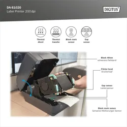 DIGITUS Bar Code Label Printer 200dpi Thermal Direct/Transfer USB LAN Serial