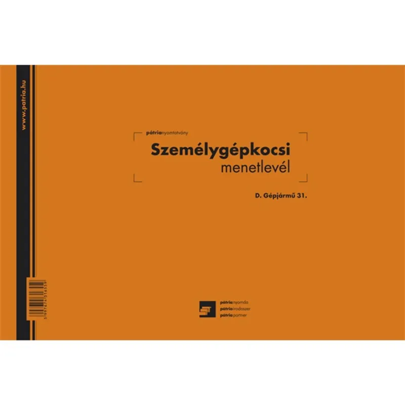 D.GEPJ.31 100 lapos tömb A4 fekvő "Személygépkocsi menetlevél" nyomtatvány D.GEPJ.31 100 lapos tömb A4 fekvő "Személygépkocsi menetlevél" nyomtatvány