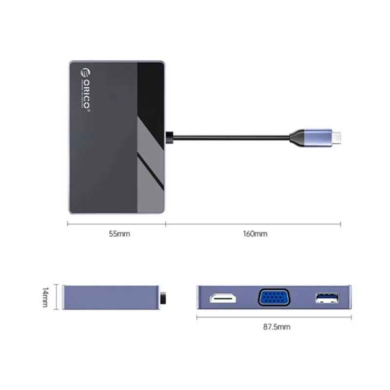 ORICO ORICO-DM-7TS-BK-BP 7in1 Type-C USB3.0/HDMI/VGA/PD100W/TF/SD/3.5mm dokkoló ORICO ORICO-DM-7TS-BK-BP 7in1 Type-C USB3.0/HDMI/VGA/PD100W/TF/SD/3.5mm dokkoló
