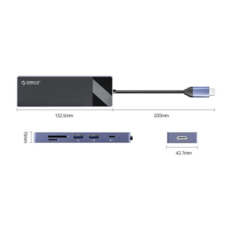 Orico ORICO-DM-9P 5-port 60W USB-C dokkoló fekete-szürke Orico ORICO-DM-9P 5-port 60W USB-C dokkoló fekete-szürke