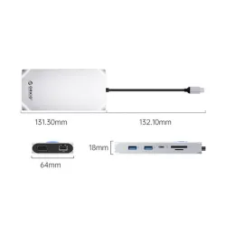 ORICO-12 in 1 USB3.0 type C to USB3.0 x3/USB2.0/USB3.0 type C/HDMI2.0/PD100W/TF/SD/RJ45(10/100/1000)/3.5mm audio