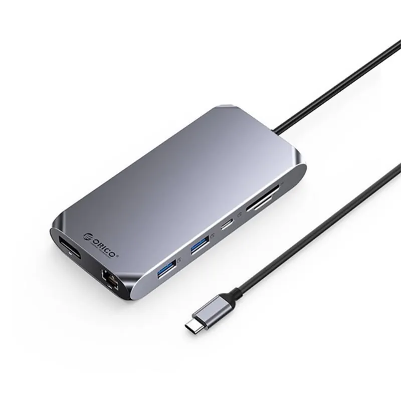 ORICO ORICO-XCR-X33-GY-BP 12in1 Type-C USB3.0 x2/USB2.0/USB3.0 type C/HDMI2.0/DP1.4/PD100W/TF/SD/RJ45/3.5mm dokkoló ORICO ORICO-XCR-X33-GY-BP 12in1 Type-C USB3.0 x2/USB2.0/USB3.0 type C/HDMI2.0/DP1.4/PD100W/TF/SD/RJ45/3.5mm dokkoló
