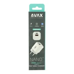 AVAX CH640W NANO+ 30W GaN USB A (QC4.0+)+ Type C (PD3.0) fehér hálózati gyorstöltő