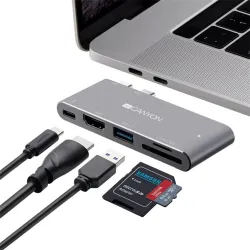 CANYON HUB 5-in-1, Thunderbolt 3, USB3.0, HDMI, SD/TF, szürke - CNS-TDS05DG