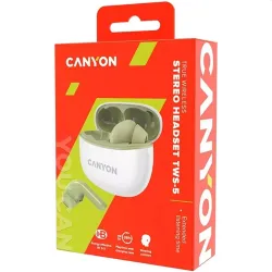 Canyon TWS-5 True Wireless vízálló fülhallgató headset zöld-fehér