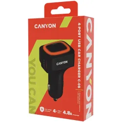 Canyon CNE-CCA05B Autós töltő 4.8A (4x USB)