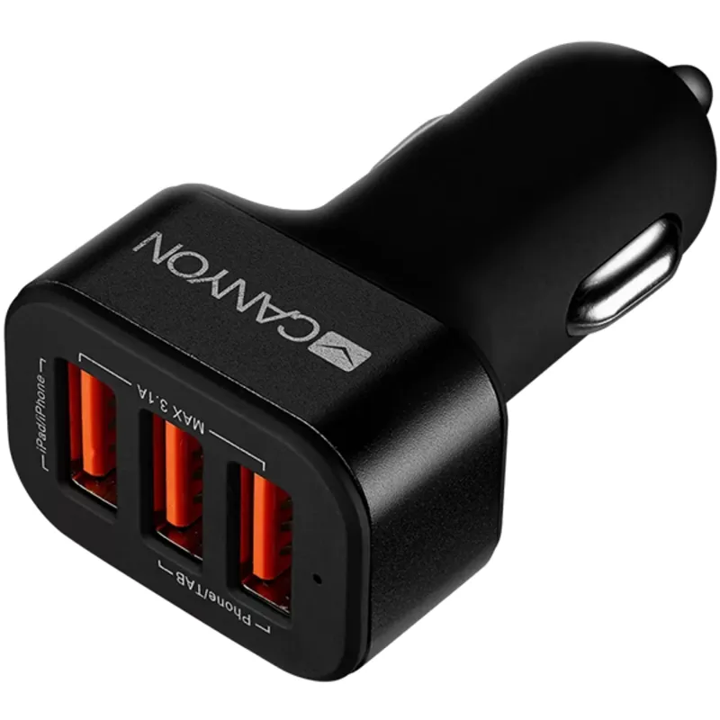 CANYON Mini 3 USB car adapter, Input 12V-24V, Output 5V-3.1A, black rubber coating+black metal ring (side with USB is in plastic) CANYON Mini 3 USB car adapter, Input 12V-24V, Output 5V-3.1A, black rubber coating+black metal ring (side with USB is in plastic)