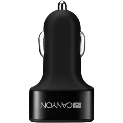 CANYON Mini 3 USB car adapter, Input 12V-24V, Output 5V-3.1A, black rubber coating+black metal ring (side with USB is in plastic)