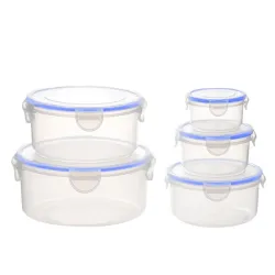 TOO KT-142 5 db-os kerek ételtároló doboz szett 400ml+800ml+1.500ml+2.300ml+3.600ml