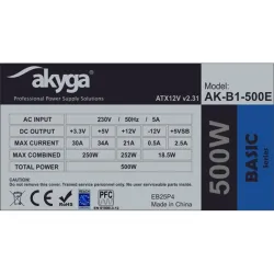 AKYGA AK-B1-500E Basic ATX Power Supply 500W Fan12cm P4 3xSATA