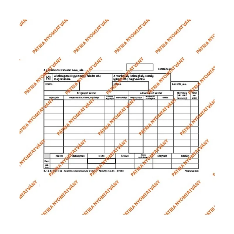 B.12-114/V A5 25x4lapos fekvő "Készletkivételezési bizonylat" nyomtatvány B.12-114/V A5 25x4lapos fekvő "Készletkivételezési bizonylat" nyomtatvány