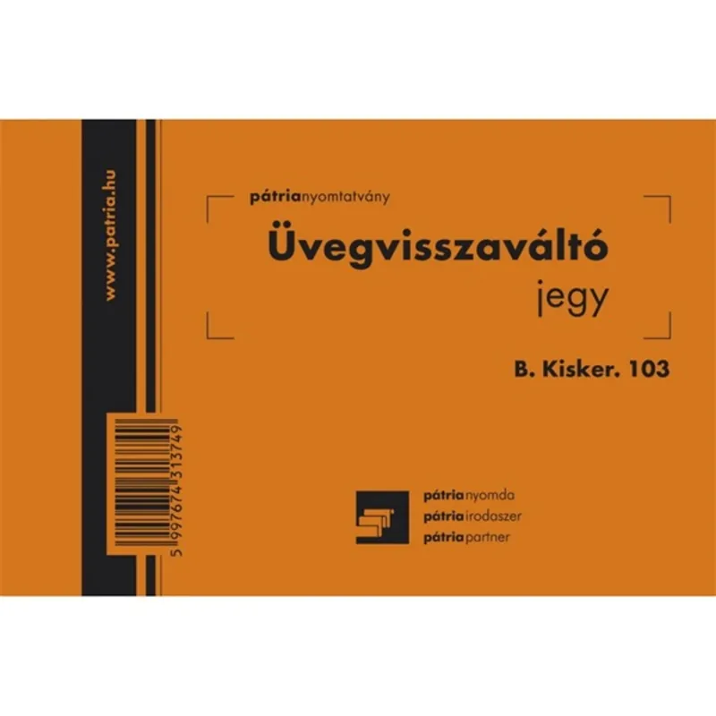 B.KISKER.103 105x70mm 100lapos "Üvegvisszaváltó jegy" nyomtatvány B.KISKER.103 105x70mm 100lapos "Üvegvisszaváltó jegy" nyomtatvány