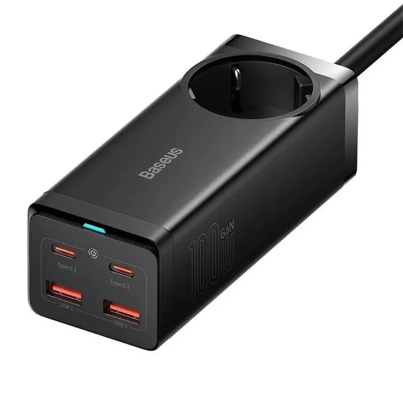 Baseus hálózati hosszabbító 2xUSB, 2xUSB-C csatlakozóval fekete (PSZM000401) Baseus hálózati hosszabbító 2xUSB, 2xUSB-C csatlakozóval fekete (PSZM000401)