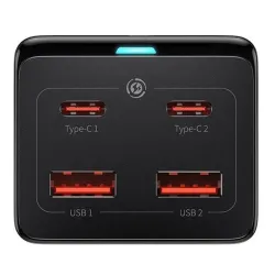 Baseus hálózati hosszabbító 2xUSB, 2xUSB-C csatlakozóval fekete (PSZM000401)
