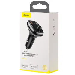 Baseus T Type S-13 Car Charger with FM Transmitter Black