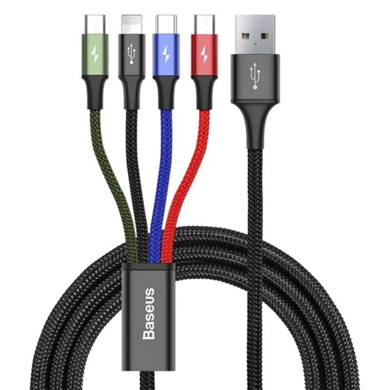 Baseus CA1T4-B01 Fast 4in1 1,2m 3,5A 2xUSB C/Lightning/micro USB fekete adat- és töltőkábel Baseus CA1T4-B01 Fast 4in1 1,2m 3,5A 2xUSB C/Lightning/micro USB fekete adat- és töltőkábel